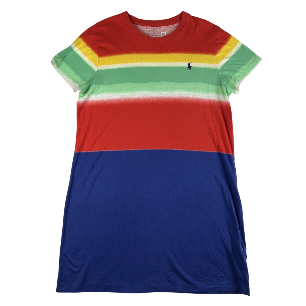 Polo Ralph Lauren T-Shirt Dress Womens XL Multicolor Stripe Logo Jersey Cotton